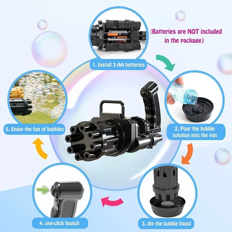 Gatling Automatic Water Bubble Gun Toy For Kids