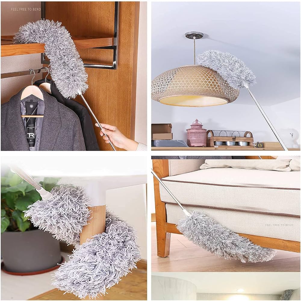 Flexible Microfiber Feather Duster Kit with 30-100 Inches Telescoping Extension Pole