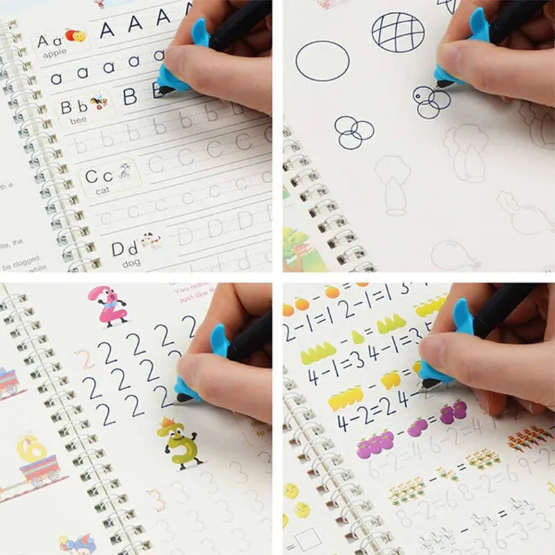 (Pack of 4) Magic Practice Copybook for Kids, Children Reusable Handwriting Practice Copy Books for Preschools Magic Workbook Letter Writing Book
