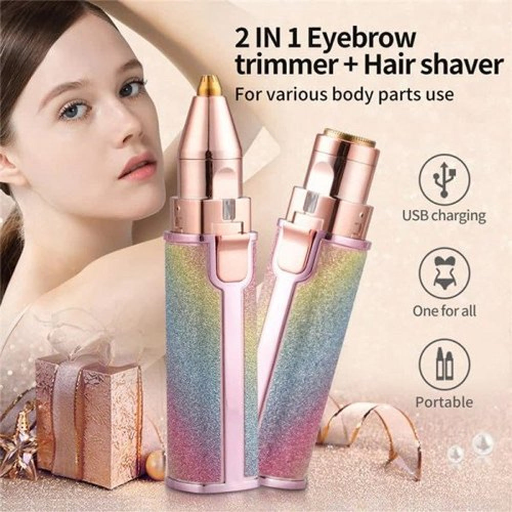 2 In 1 Rechargeable Flawless Eyebrow Hair Remover & Facial Hair Trimmer